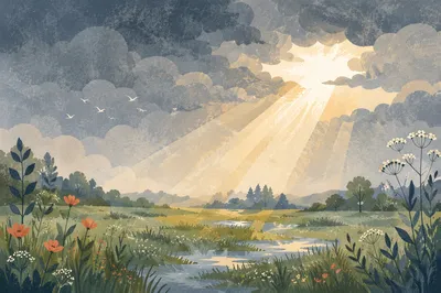 Sun Rays Breaking Through Storm Clouds