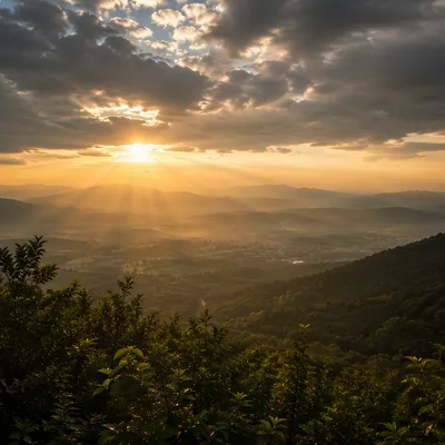 Sun Rays Breaking Through Golden Clouds
