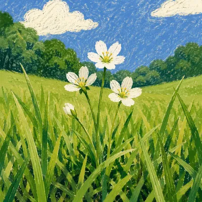 Sunny Park Wildflowers in Fresh Green Grass