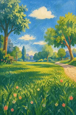 Sunny Park Lawn Under Blue Sky