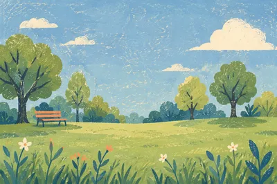 Sunny City Park Under Clear Blue Sky