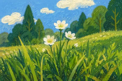 Sunny Park Wildflowers in Green Grass