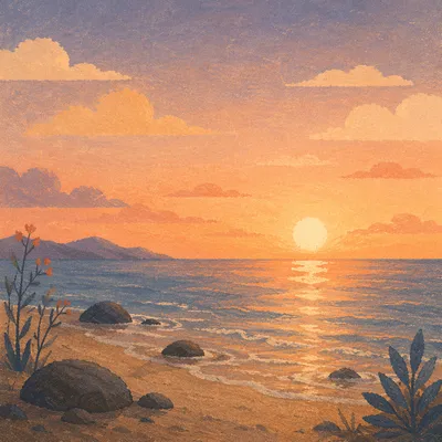 Golden Sunset Ocean Horizon Landscape