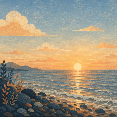 Golden Sunset Over Calm Ocean Horizon