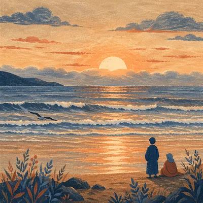 Golden Ocean Sunset with Quiet Silhouettes