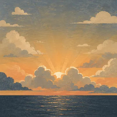 Golden Sunset Ocean Horizon with Reverent Sky