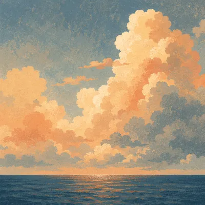 Golden Sunset Ocean Horizon with Glowing Clouds