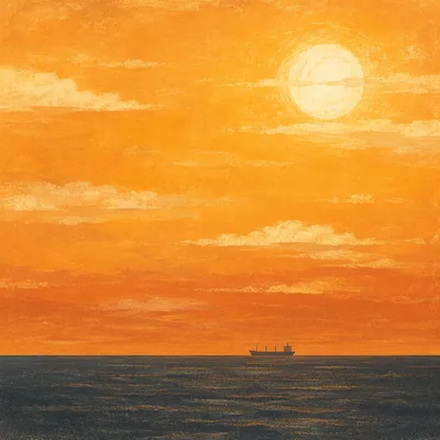 Golden Sunset Over Calm Ocean Horizon