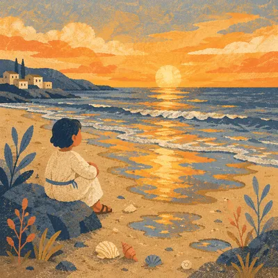 Golden Sunset Ocean Horizon Shoreline