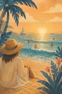 Golden Sunset Ocean Horizon from Sandy Beach