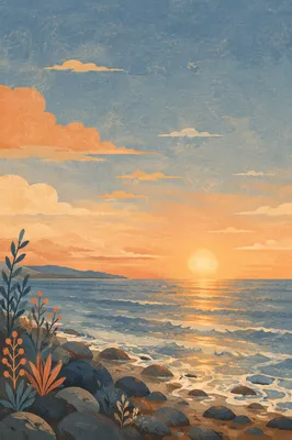 Golden Sunset Over Calm Ocean Horizon
