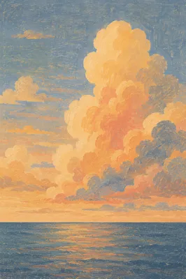 Golden Sunset Ocean Horizon with Reverent Clouds