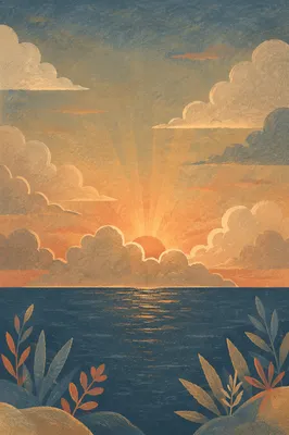Golden Sunset Ocean Horizon with Reverent Sky