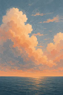 Golden Sunset Ocean Horizon with Peaceful Clouds