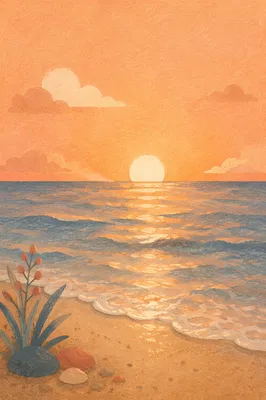 Calm Ocean Sunset with Wet Sand