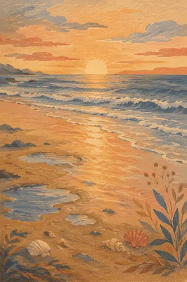 Golden Sunset Ocean Horizon Seascape