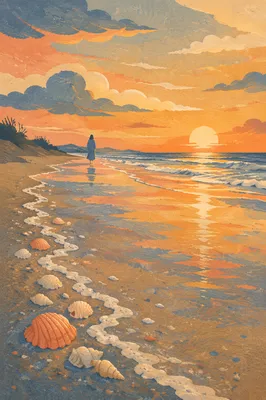 Golden Sunset Ocean Horizon at Quiet Shore