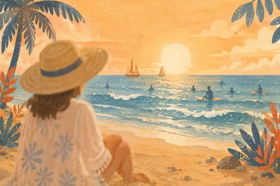Golden Sunset Ocean Horizon Beach Retreat