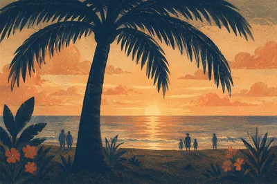 Golden Ocean Sunset Beneath Silhouetted Palm