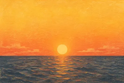 Golden Sunset Over Calm Ocean Horizon