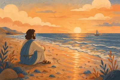 Golden Sunset Ocean Horizon with Sailboat