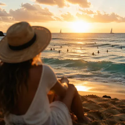 Golden Ocean Horizon at Sunset Beach