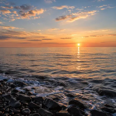 Golden Sunset Over Calm Ocean Horizon