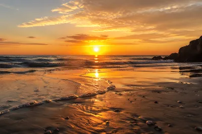 Golden Sunset Ocean Horizon with Tide Pools