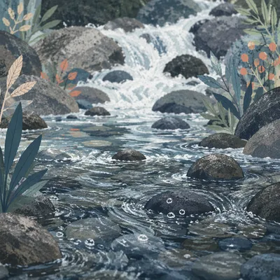 Clear Mountain Stream Over Dark Stones