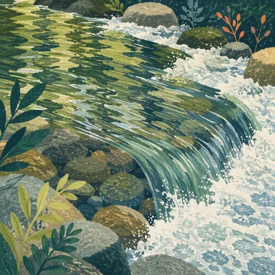 Clear Mountain Stream with Emerald Reflections