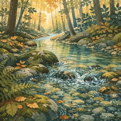 Clear Mountain Stream in Forest Morning