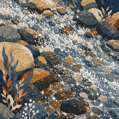Clear Mountain Stream Over Dark Stones