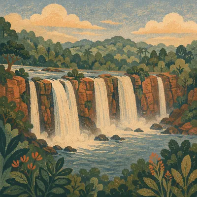 Clear River Waterfalls Through Emerald Forest