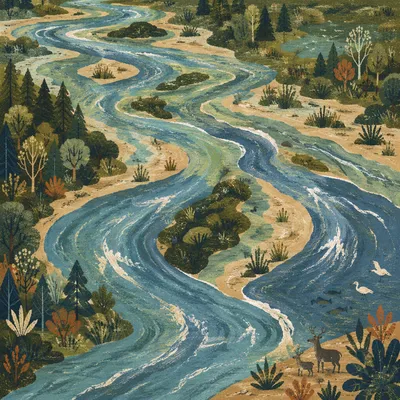 Clear Wilderness River Braiding Through Sandbars