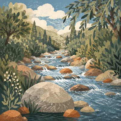 Clear Woodland River with Sunlit Ripples