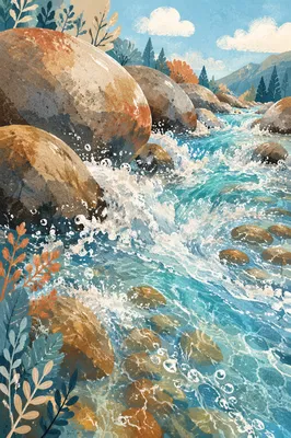 Clear Mountain Stream with Sunlit Rapids