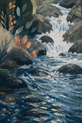 Clear Mountain Stream Over Dark Stones