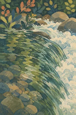 Clear Mountain Stream with Emerald Reflections