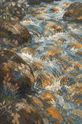 Clear Mountain Stream with Sunlit River Stones