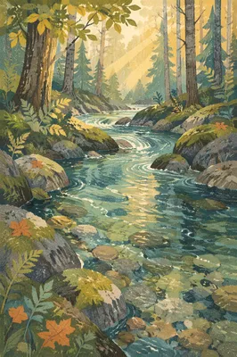 Clear Mountain Stream in Forest Morning