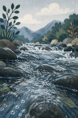 Clear Mountain Stream Over Dark Stones