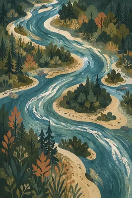 Clear Wilderness River Flowing Through Sandbars