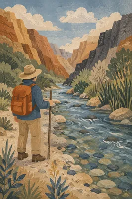 Clear Canyon River with Lone Hiker