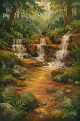 Peaceful Woodland Stream with Cascading Waterfalls