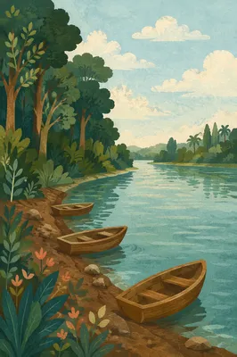 Clear River Bend Through Lush Forest