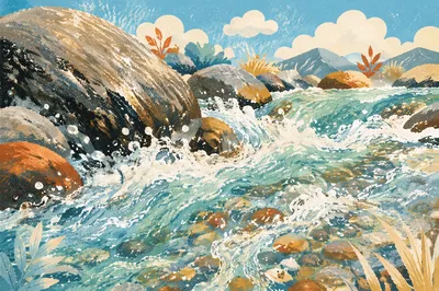 Clear Mountain Stream Flowing Over Boulders
