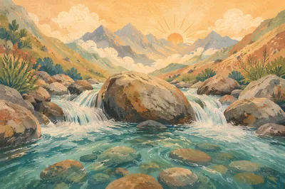 Clear Alpine Stream at Golden Sunrise