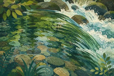Clear Mountain Stream Over Smooth River Stones