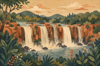 Clear River Waterfalls Through Emerald Forest