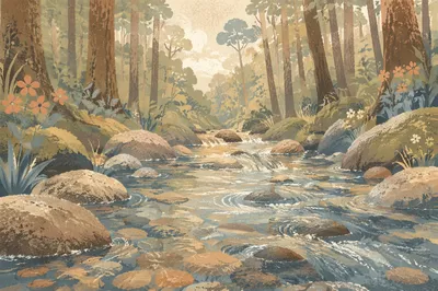 Clear Forest Stream in Morning Light